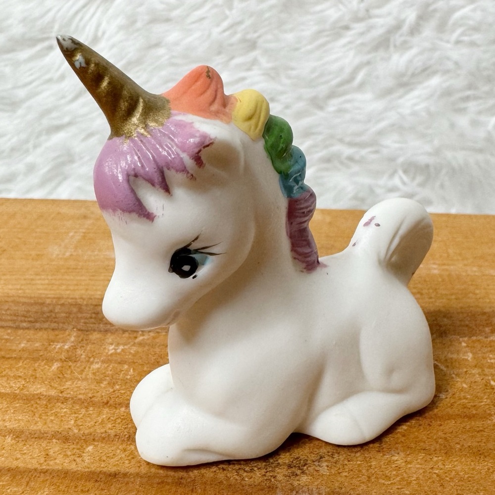Vintage 1980’s Rainbow Ceramic Unicorn Figurine Statue Decor